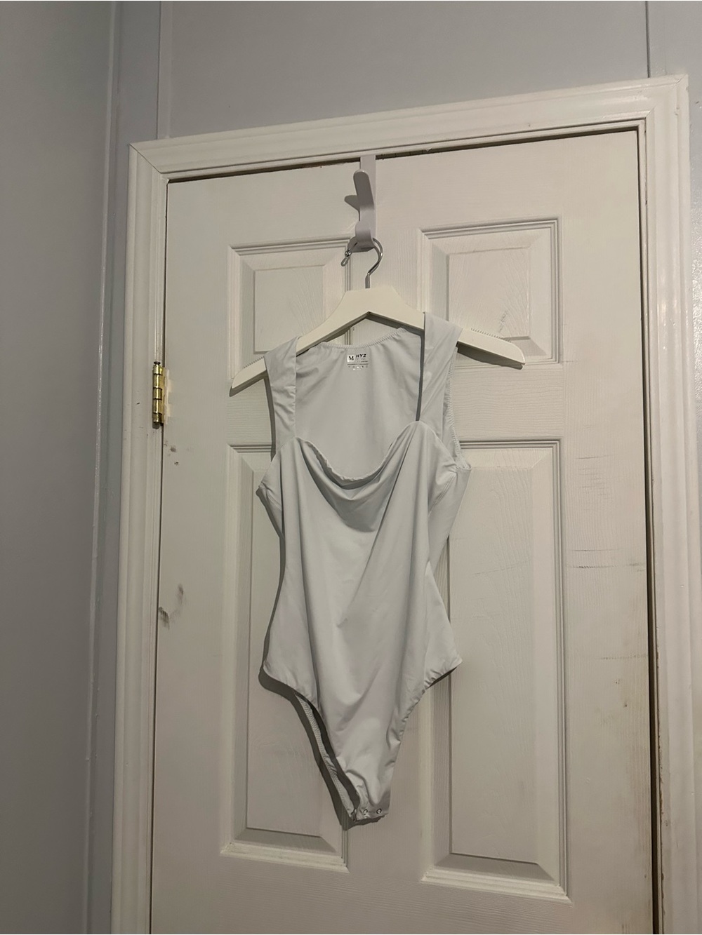 MHYZ White Draped Square-Neck Sleeveless Bodysuit - Size M